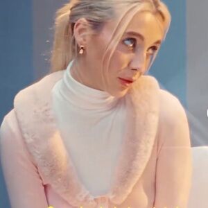 Aritzia Soft Pink Sweater with Faux Fur Trim